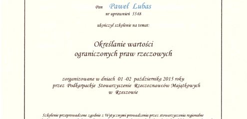 Zaświadczenie o ukończeniu szkolenia - określenie wartości ograniczonych praw rzeczowych